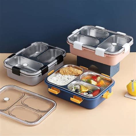 3 compartment stainless steel lunch box|lunch box with multiple compartments.